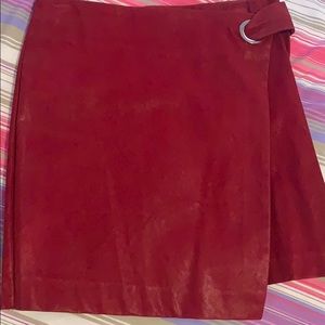Waxed red faux-wrap skirt